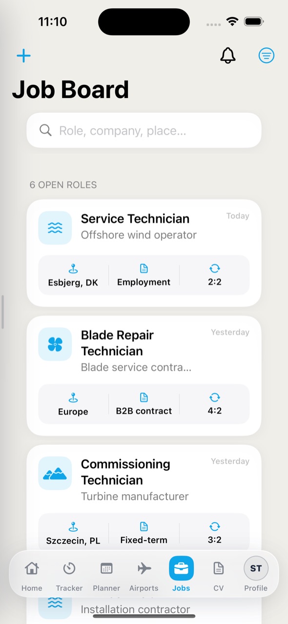 Job Board in the GoUpTower app