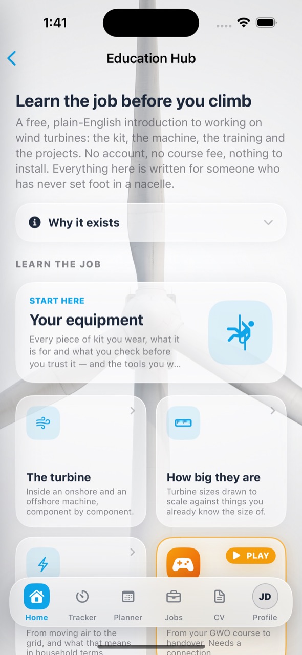Education Hub in the GoUpTower app